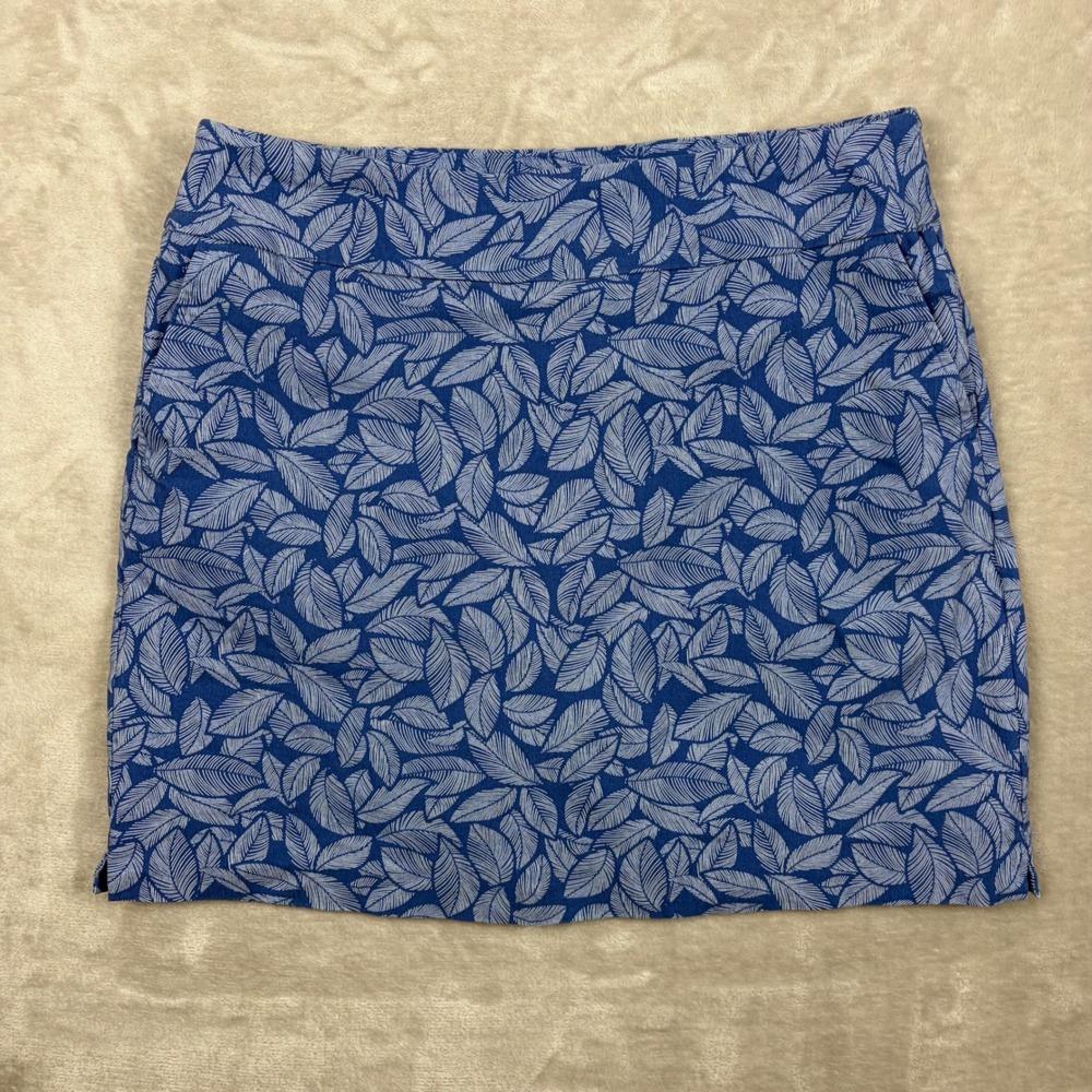 SC & Co Skort Size L Blue White Leaf Print Athletic Pull On Stretch Golf Tennis